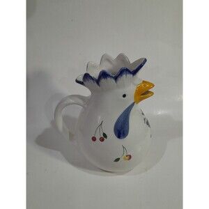 Vintage Italian Rooster  Pitcher Chicken Handpainted  10 inches tall